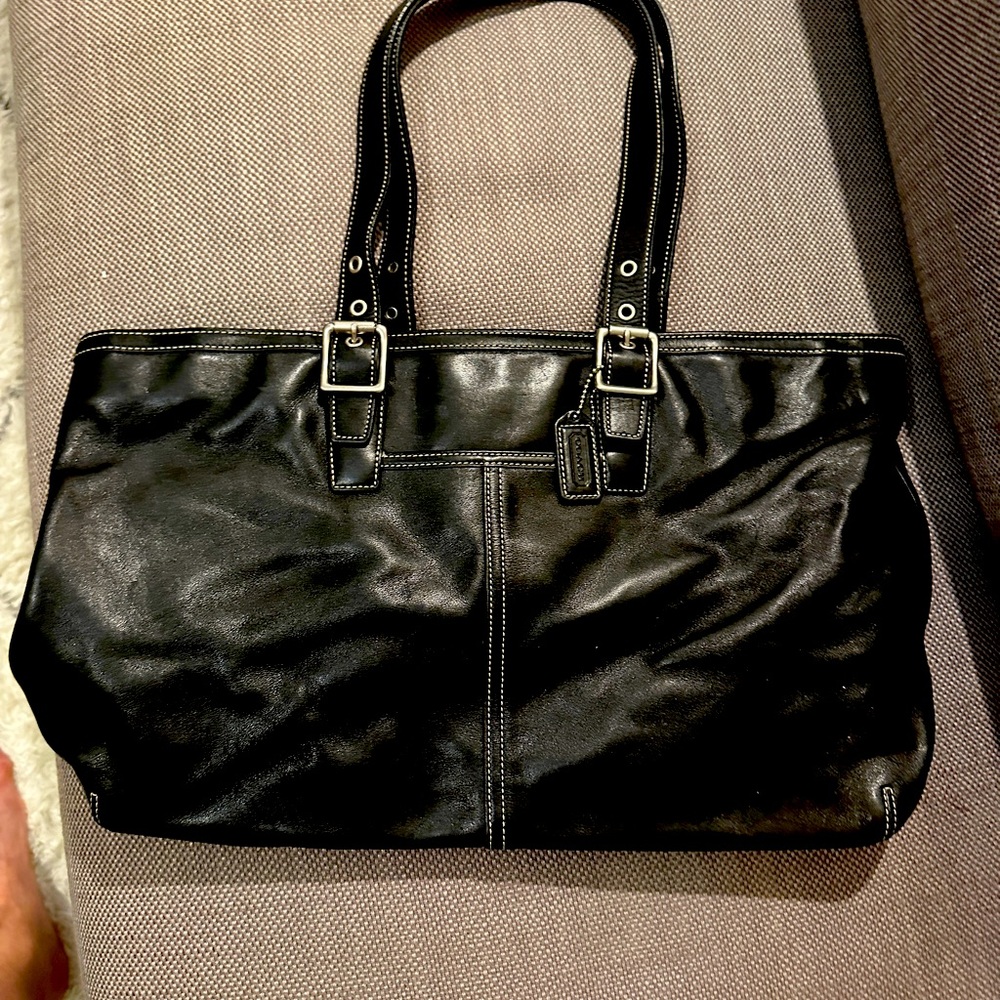 Black Coach leather tote bag